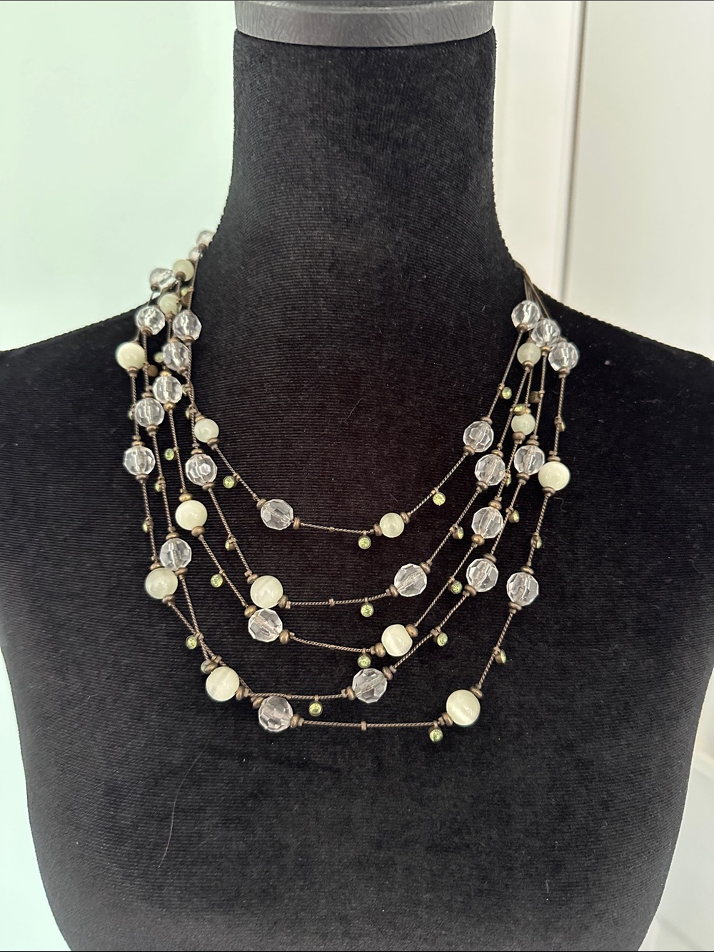 Multi-Strand Crystal & Pearl Necklace in Clear and Cream